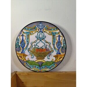 Ceramar Spain Plate Vintage 10.5” Hand Painted Design Wall Hanging Ceramic Fruit